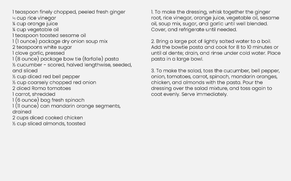 Recipe For Mandarin Chicken Pasta Salad