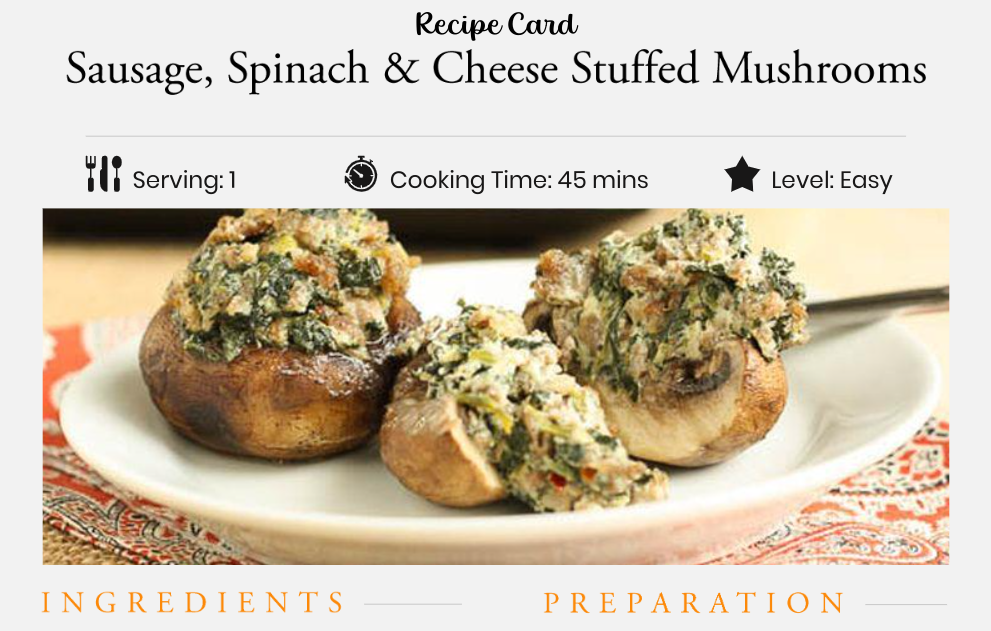 Sausage,Spinach & Cheese Stuffed Mushrooms