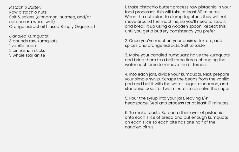 Recipe For Pistachio Butter & Candied Kumquat Toast