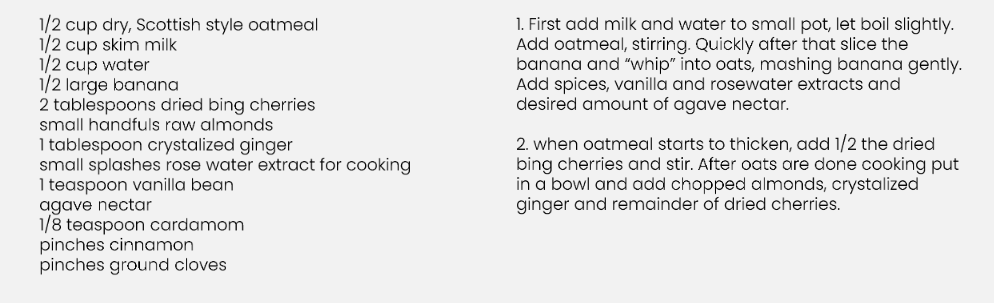 Recipe For Porridge With Dried Cherries Rosewater, Vanilla & Cardamom