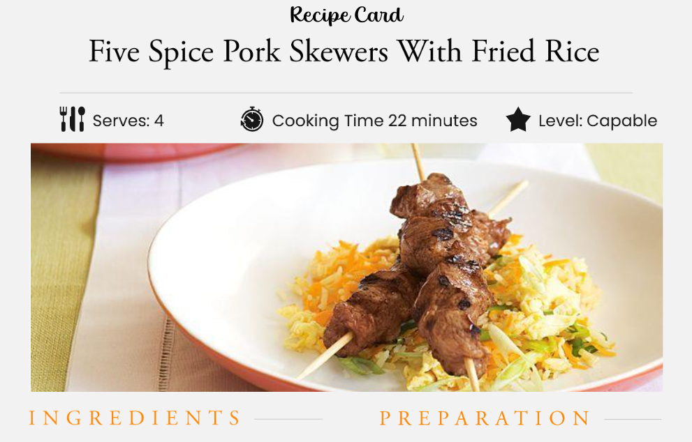 Five Spice Pork Skewers With Fried Rice