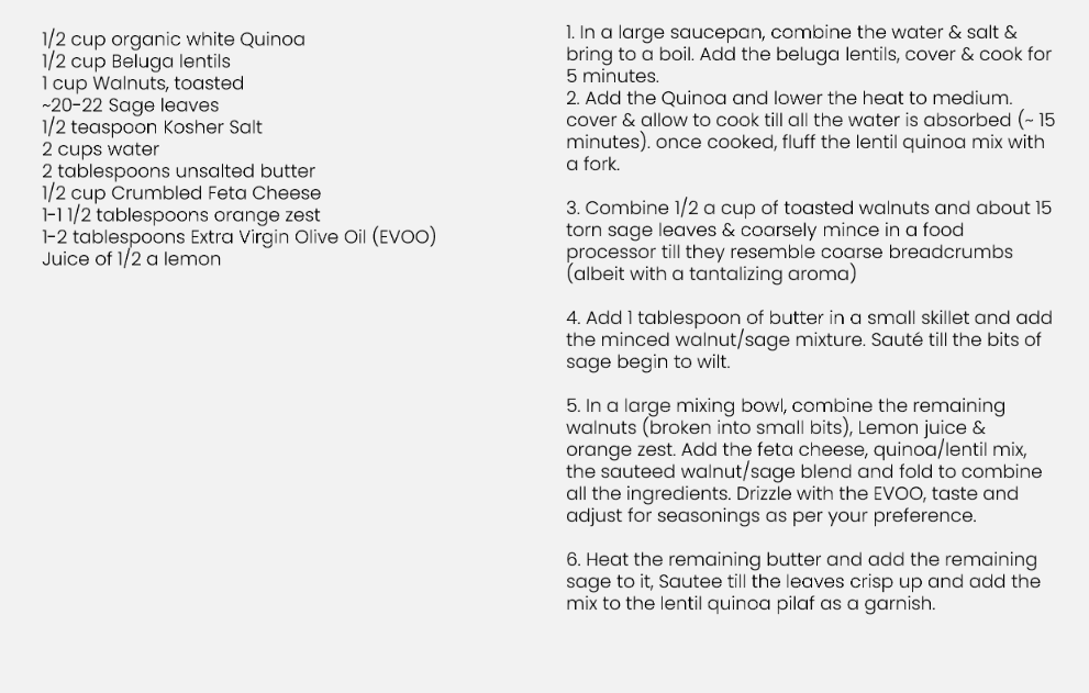 Recipe For Walnut & Sage Smothered Lentil Quinoa Pilaf