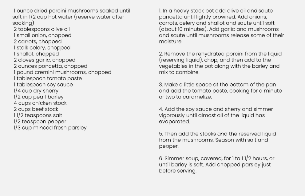 Recipe For Mushroom Barley Soup