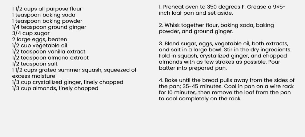 Recipe For Ginger Almond Summer Squash Bread