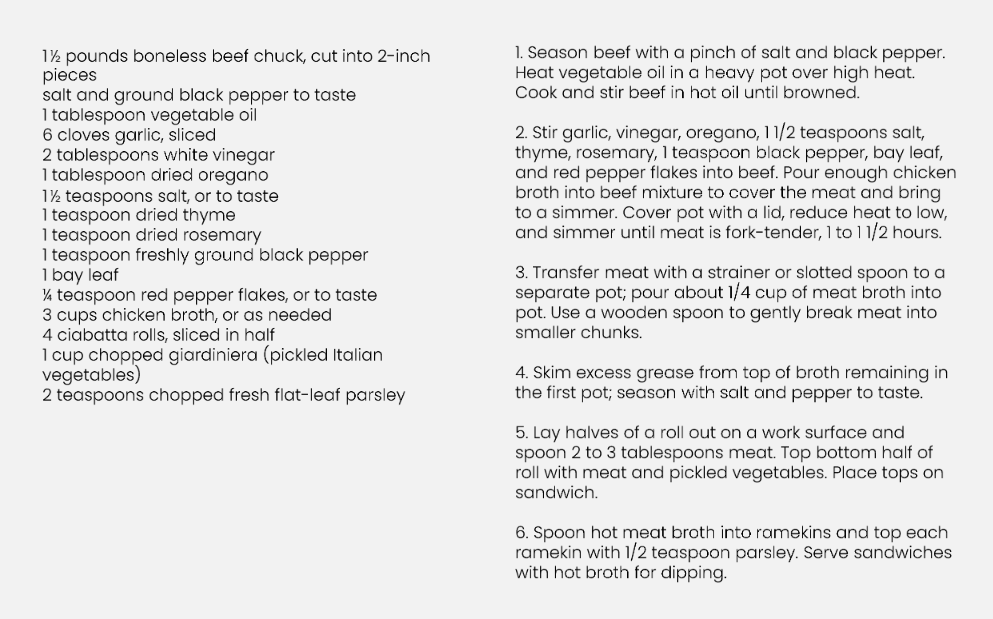 Recipe For Chicago Inspired Italian Beef Sandwich