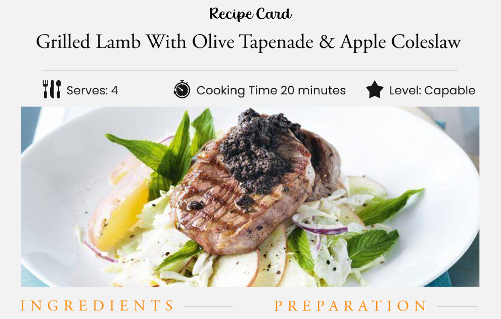 Grilled Lamb With Olive Tapenade & Apple Coleslaw