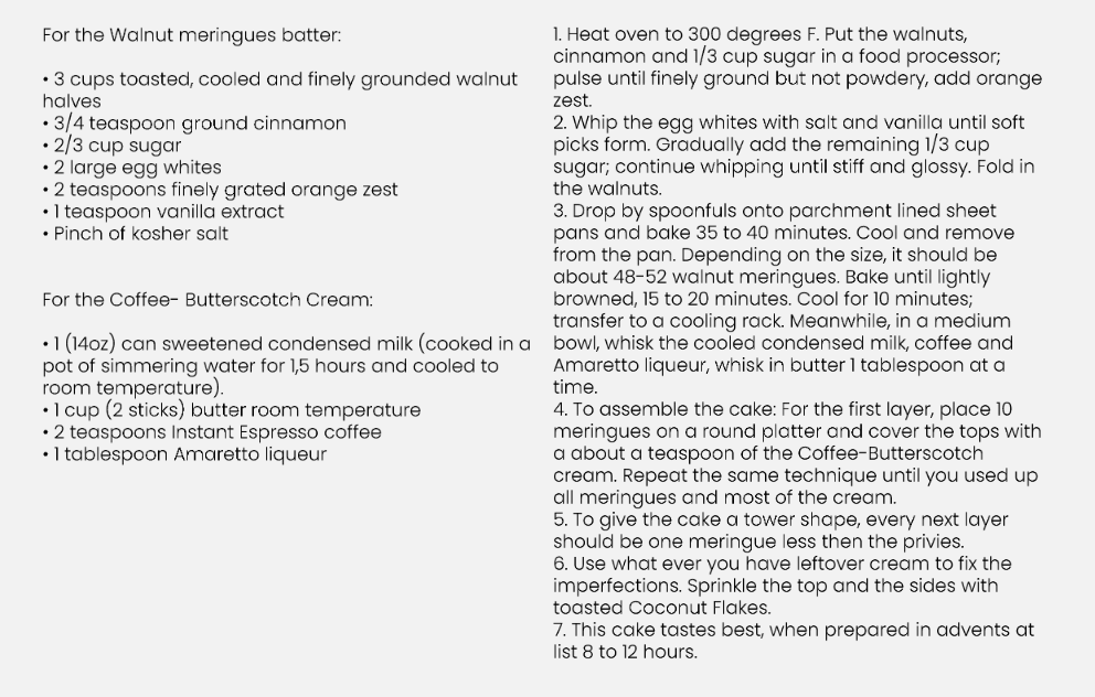 Recipe For Walnut Meringues & Coffee Butterscotch Cake