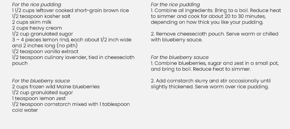 Recipe For Lavender Rice Pudding With Blueberry Sauce