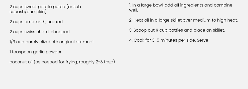 Recipe For Amaranth Sweet Potato & Swiss Chard Fritters