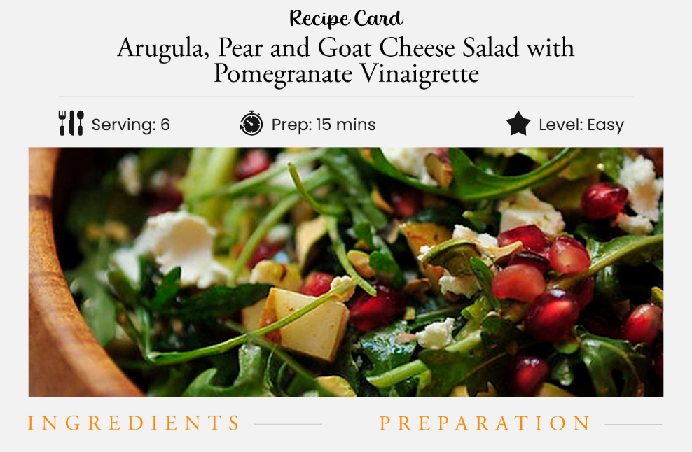 Arugula, Pear & Goat Cheese Salad With Pomegranate Vinaigrette