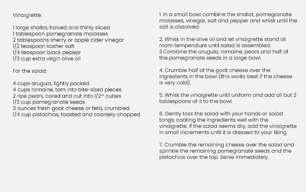 Recipe For Arugula, Pear & Goat Cheese Salad With Pomegranate Vinaigrette