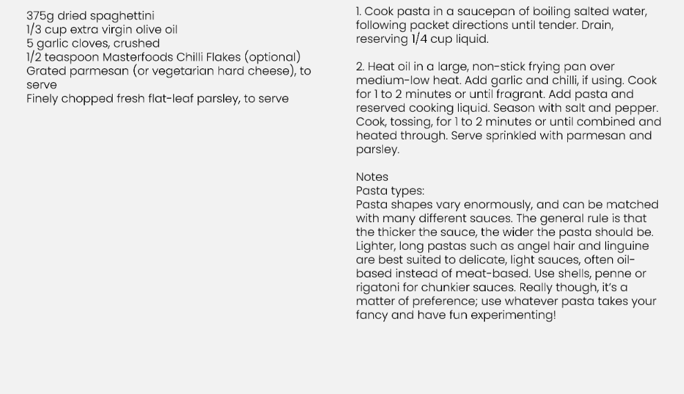 Recipe For Spaghetti, Garlic & Olive Oil