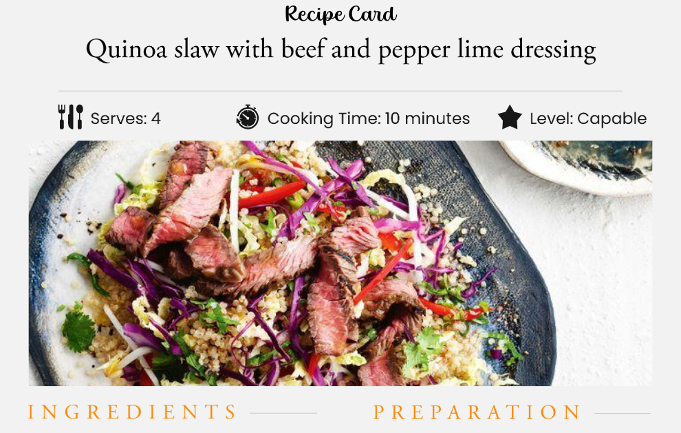 Quinoa Slaw With Beef & Pepper Lime Dressing