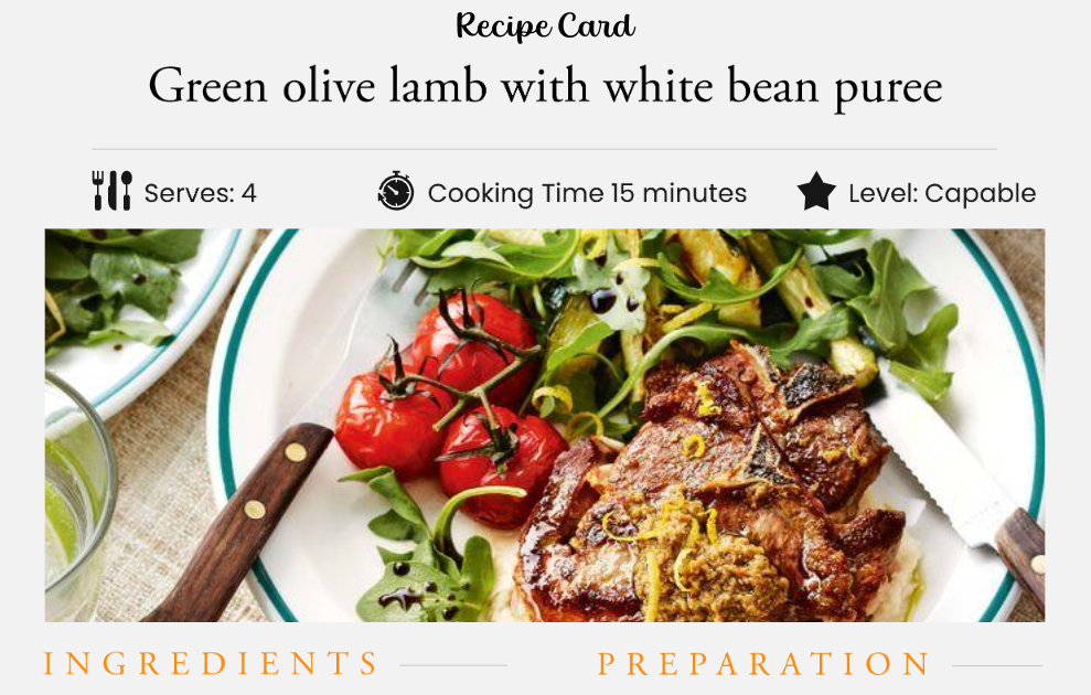 Green Olive Lamb With White Bean Puree